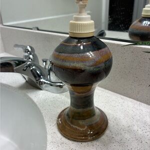 Vintage Handmade in USA Ceramic Soap Dispenser with Earthy Tones